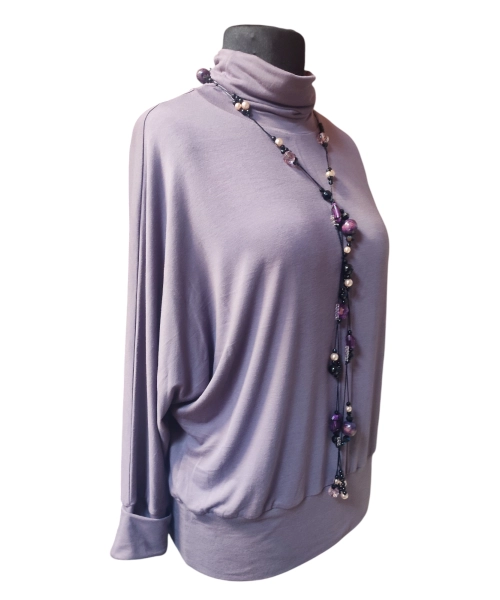 Dzianinowa bluzka z długim rękawem KIMONO i golfem - mocca